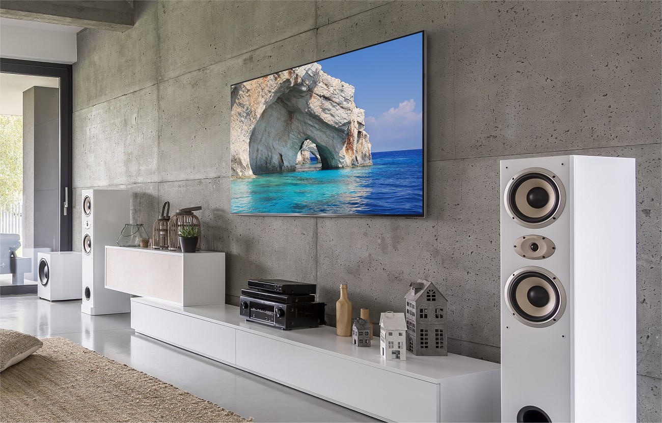 Large TV Mounted on a Tile Wall